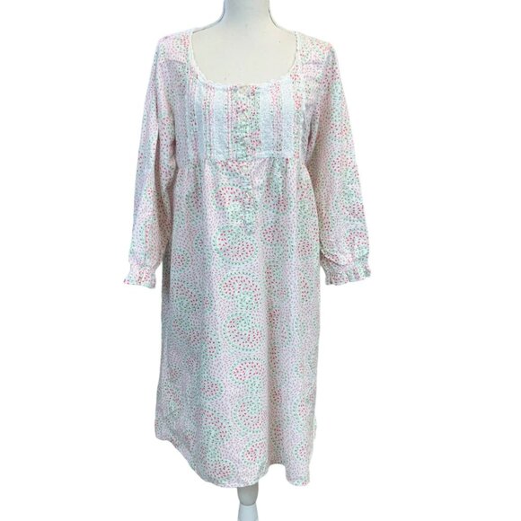 Lanz of Salzburg Flannel Long Sleeve Nightgown In Multicolor Size Medium Cottage - Picture 1 of 7